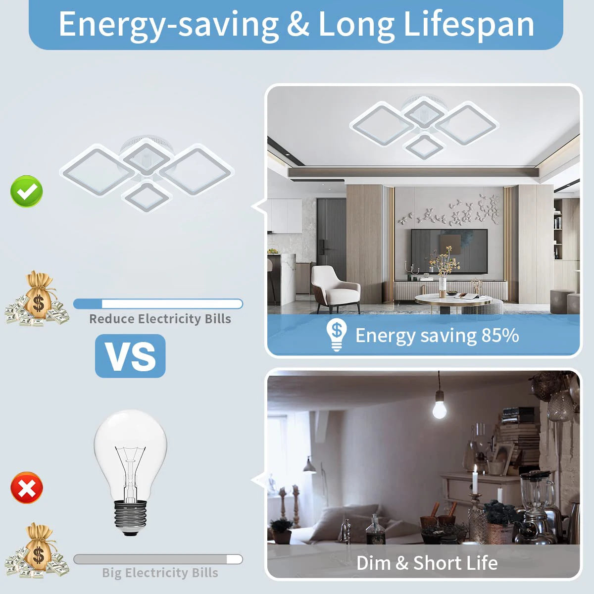 Household LED chandelier remote control dimming ceiling light bedroom light surface mounted AC90~260V restaurant light