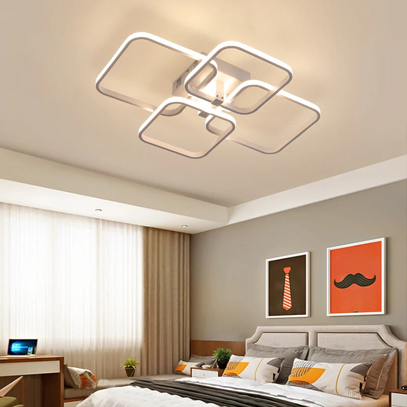 APP RC Square Circel Rings Ceiling Lights  For Living Room Bedroom Home AC85-265V Modern Led Ceiling Lamp lustre plafonnier