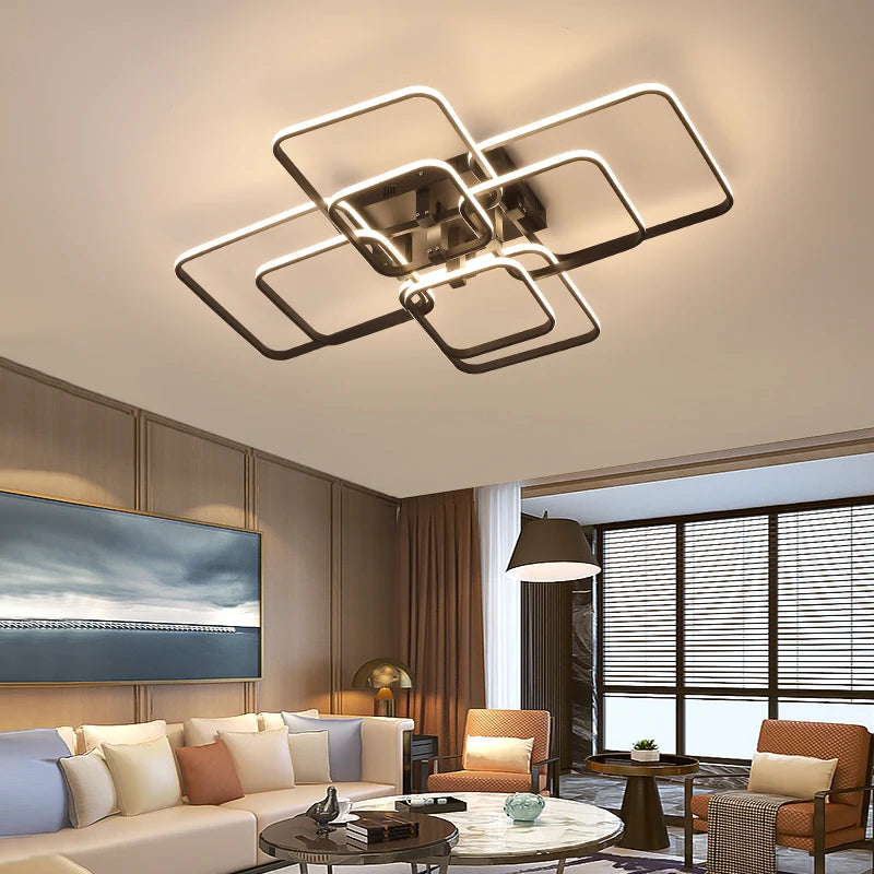 APP RC Square Circel Rings Ceiling Lights  For Living Room Bedroom Home AC85-265V Modern Led Ceiling Lamp lustre plafonnier