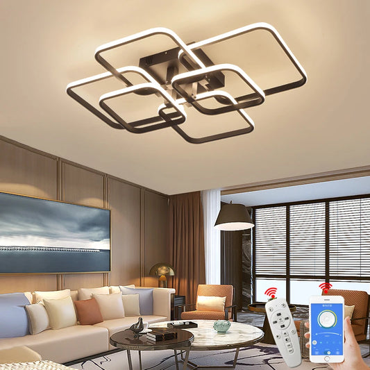 APP RC Square Circel Rings Ceiling Lights  For Living Room Bedroom Home AC85-265V Modern Led Ceiling Lamp lustre plafonnier