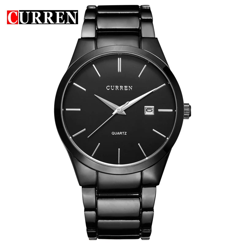 black Curren Top Brand Business Men Male Luxury Watch Casual Full steel Calendar Wristwatches quartz watches relogio masculino