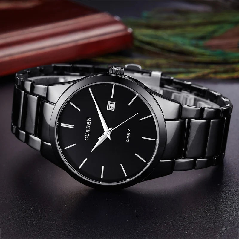 black Curren Top Brand Business Men Male Luxury Watch Casual Full steel Calendar Wristwatches quartz watches relogio masculino