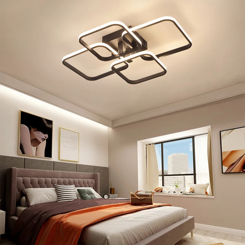 APP RC Square Circel Rings Ceiling Lights  For Living Room Bedroom Home AC85-265V Modern Led Ceiling Lamp lustre plafonnier