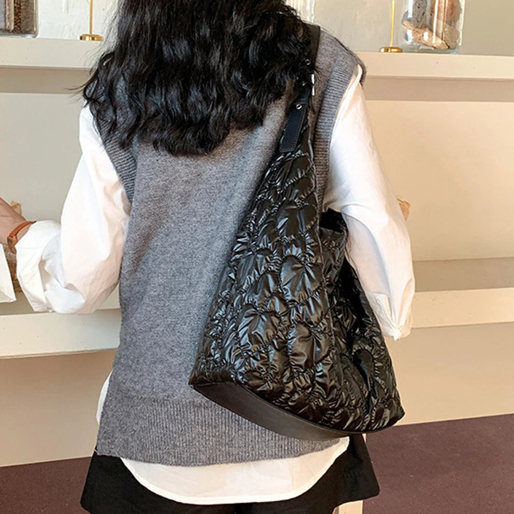 Fashion Puffer Handbag Love Pattern Padded Shoulder Bags Quilted Space Cotton Crossbody Bag Sliver Women Tote Bag Fashion Bag