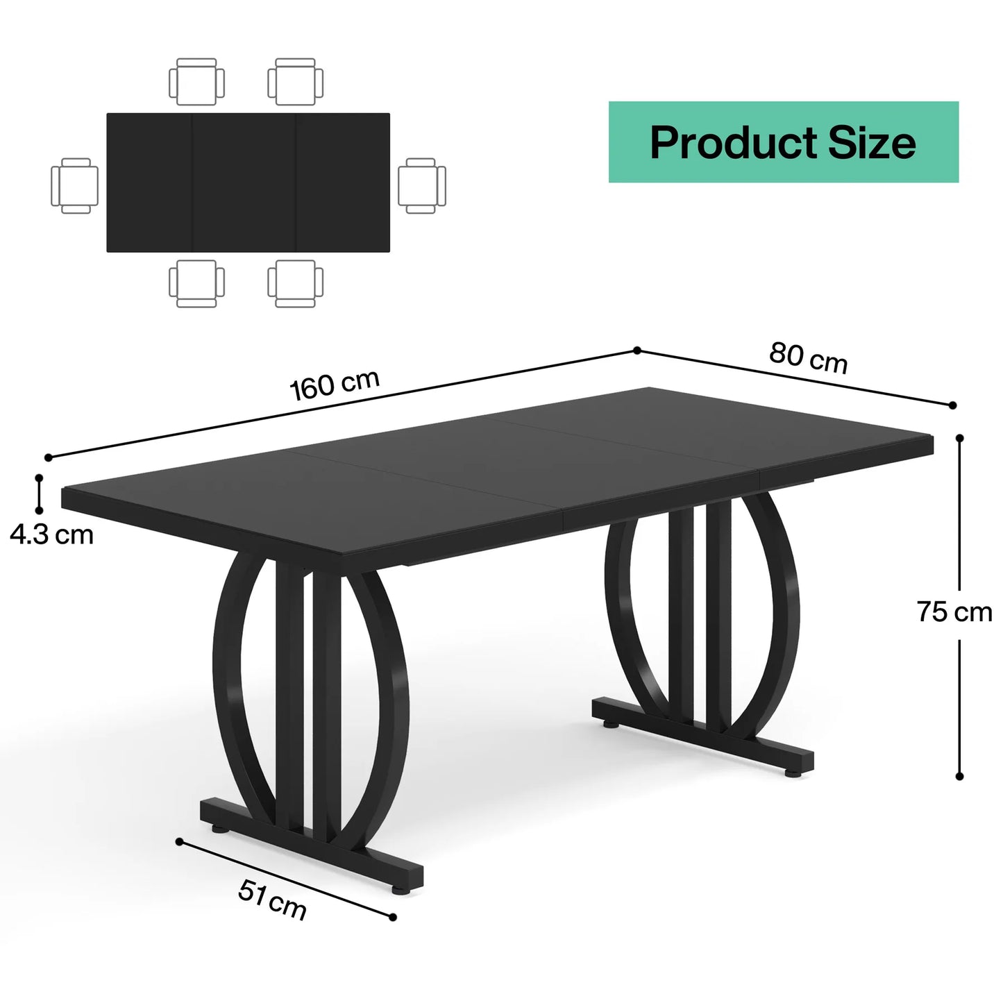 Tribesigns Dining Table for 4-6 People, 63-Inch Large Dinner Table with Heavy Duty Metal Frame, Modern Industrial Kitchen Table