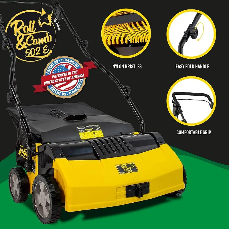 Corded Electric Comber and Sweeper for Artificial Grass - Power Broom 1,600 W, Height-Adjustable, and a 45 l Collection Bag.