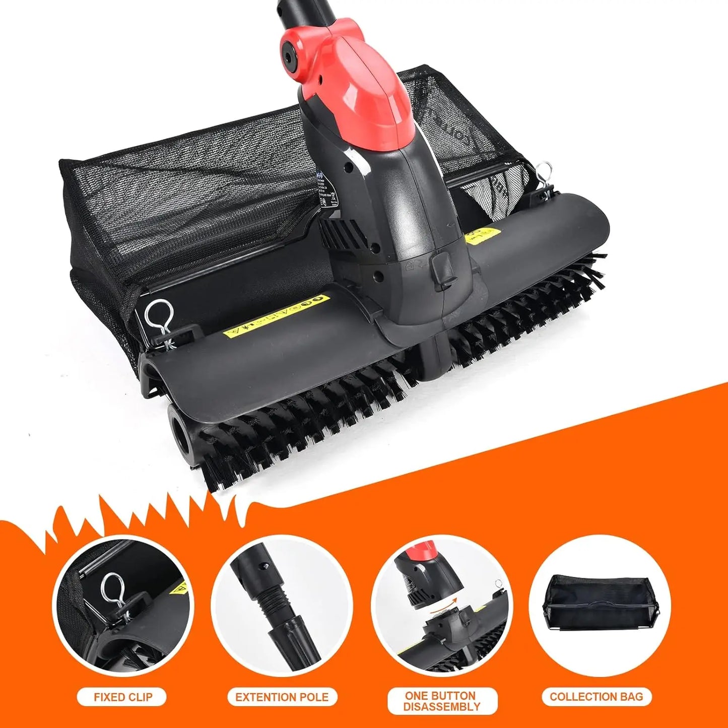 Artificial Grass Sweeper/Yard Electric Power Brush #Brush & Collect Cleaning,Flagged Bristle, Extendable,Collection Bag