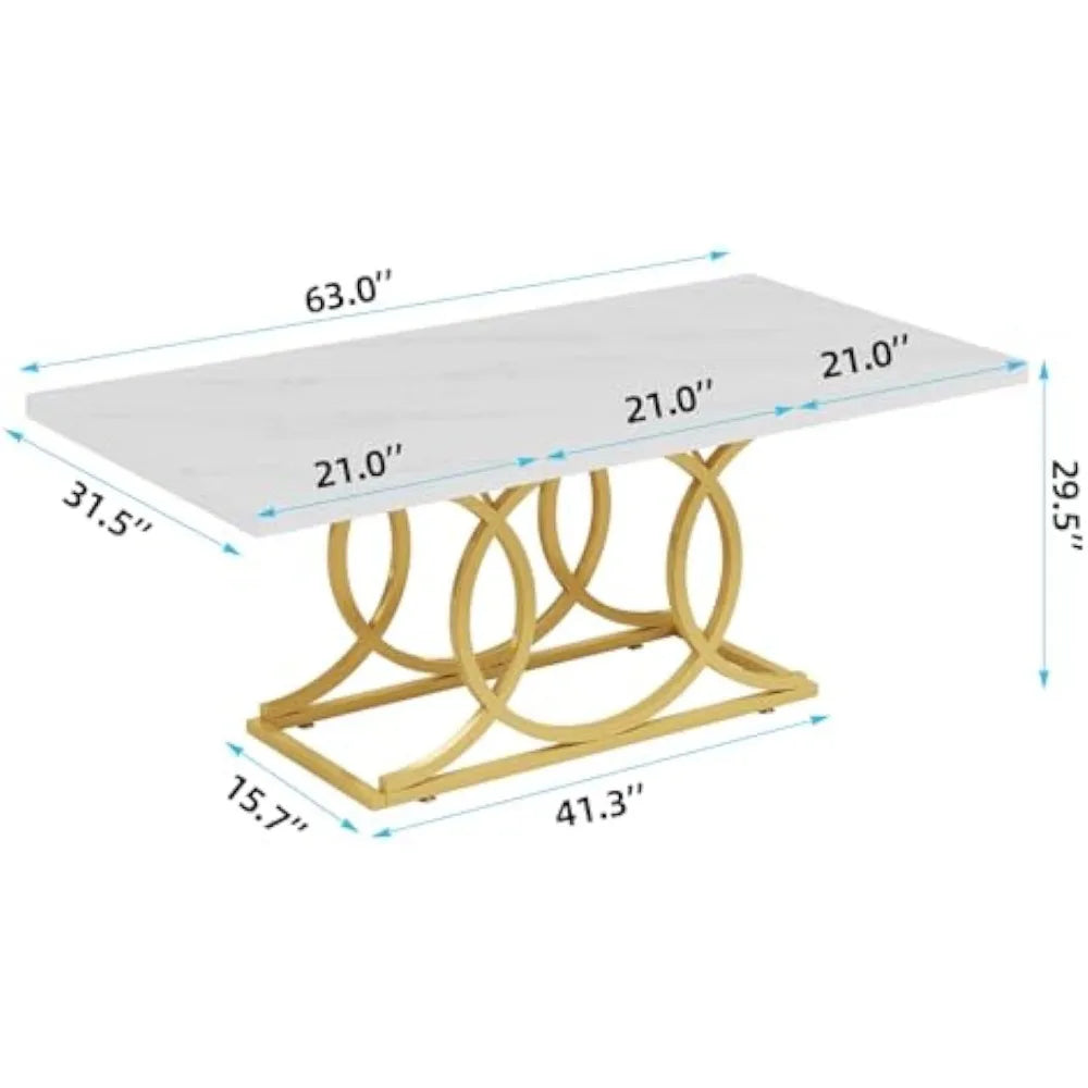 Modern Dining Table for 6-8 People Geometric Rectangular Dining Table With Gold Metal Frame Set Room Furniture Home