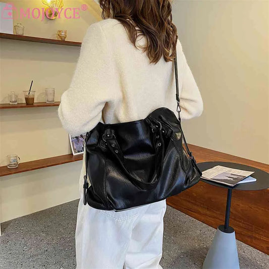 PU Leather Shoulder Crossbody Bag Big Size Hobos Crossbody Bag Casual Retro Solid Color Female Travel Shopper Mommy Tote Bag