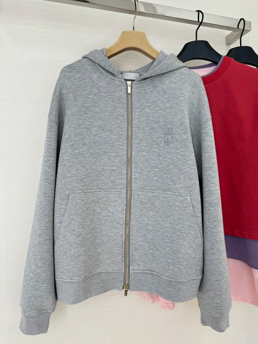 New Gray Hooded Zipper Sweatshirt Fashion Double Layer Cotton Thickened Basic Cardigan Jacket Cost