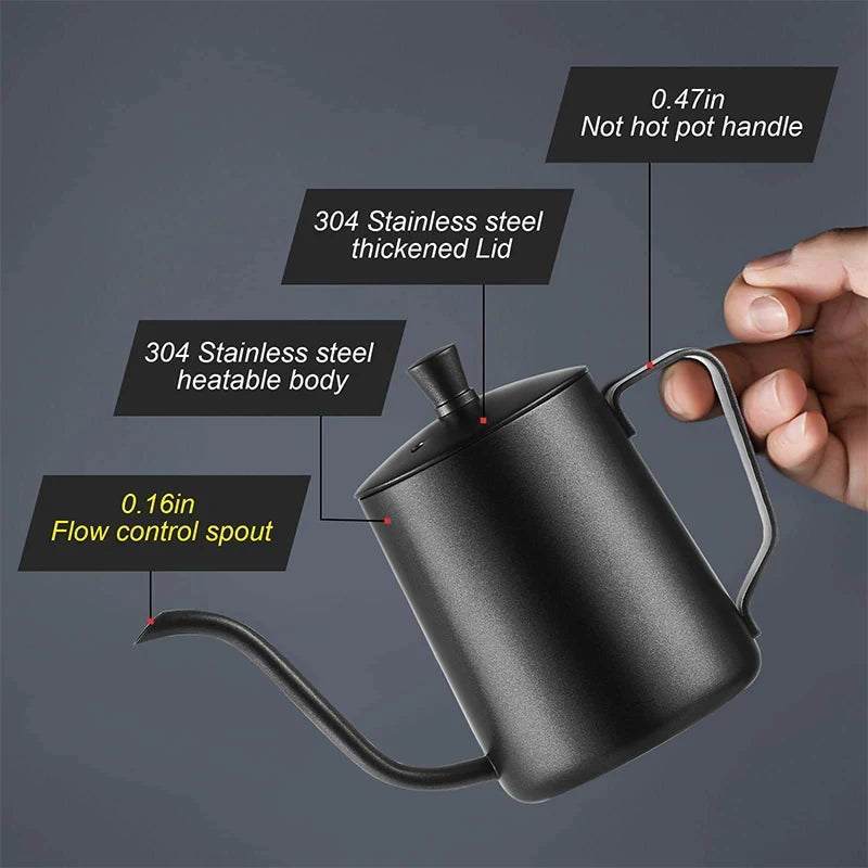 350/600ML Coffee Kettle 304 Stainless Steel Long Gooseneck Coffee Maker Pot For Stovetop Kitchen Coffee Brewer Accessories