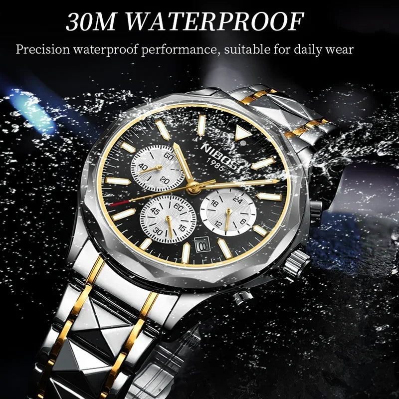 NIBOSI Luxury Watch Men Top Brand Wristwatch Chronograph Waterproof Luminous Date Men Watches Stainless Quartz Relogio Masculino