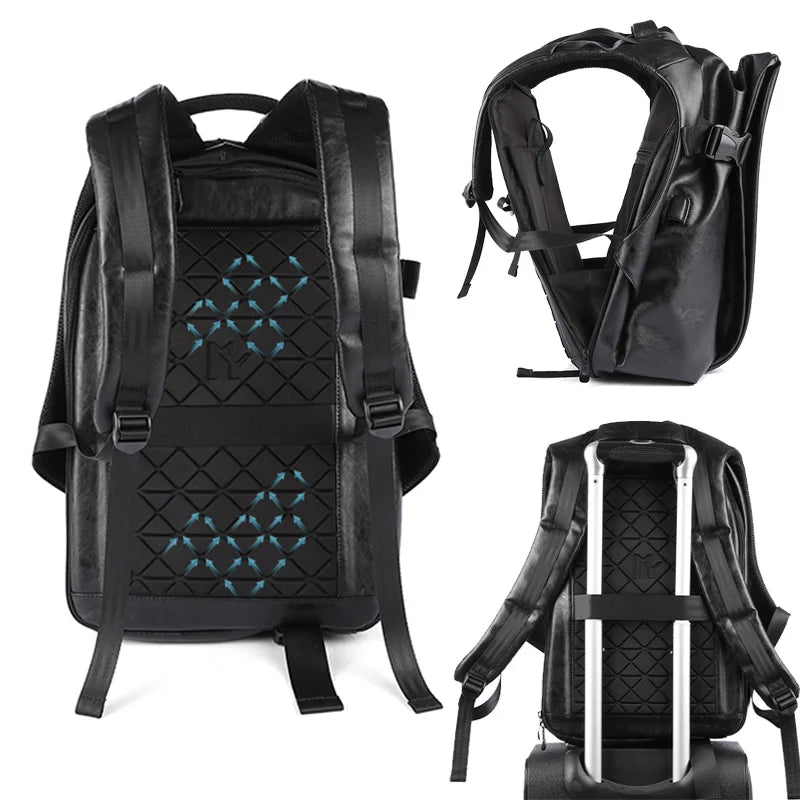 Leather Backpack for Men 15.6 inch Laptop Backpack with USB Charging Waterproof Business Rucksack Anti Theft Travel Backpack