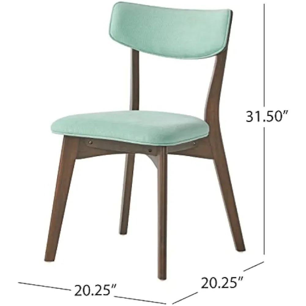 Mint / Natural Walnut Finish Dining Set Table and Chairs Mid-Century Fabric 4 Chair Dining Room Chairs for Kitchen Furniture