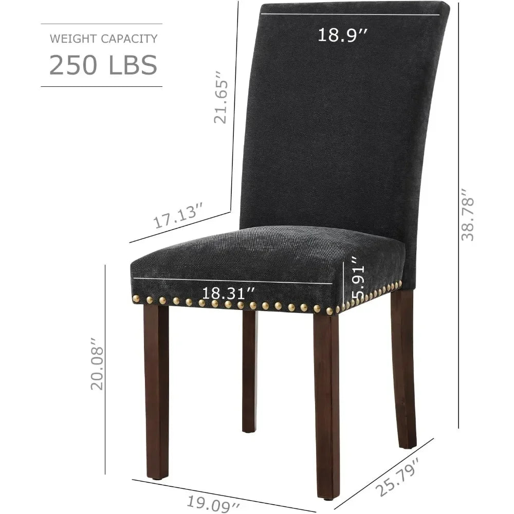 Upholstered Parsons Dining Chairs Set of 4, Fabric Dining Room Kitchen Side Chair with Nailhead Trim and Wood Legs - Blac