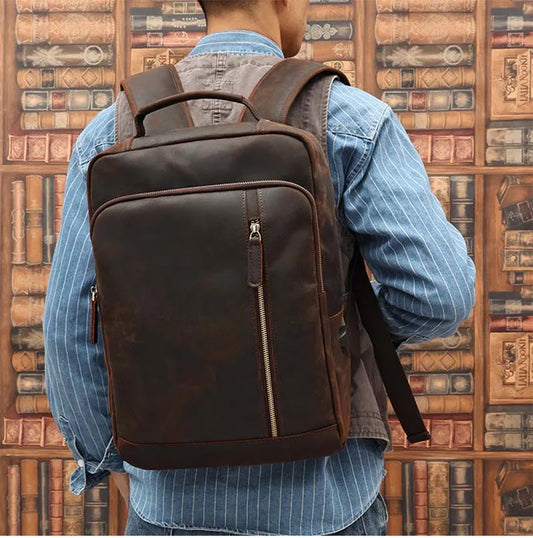 Top layer Genuine Leather Men's Backpack Fit 15.6" Laptop Man Business Backpack USB Charge Male Rucksack Travel Bag School Bags