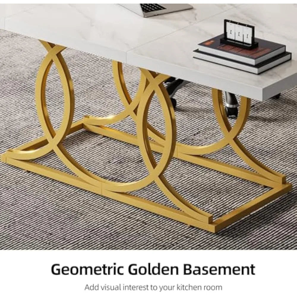 Modern Dining Table for 6-8 People Geometric Rectangular Dining Table With Gold Metal Frame Set Room Furniture Home