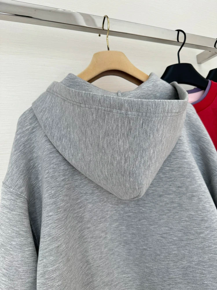 New Gray Hooded Zipper Sweatshirt Fashion Double Layer Cotton Thickened Basic Cardigan Jacket Cost