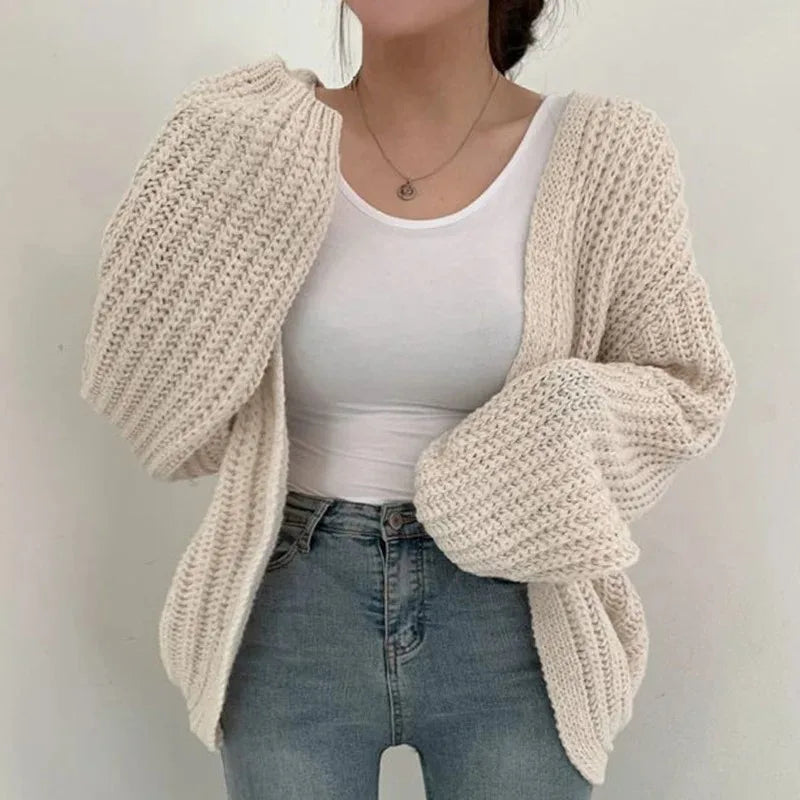 Korean Hollow Lazy Wind Y2k Sweater Vintage Casual Lantern Sleeve Knitted Women Cardigan Harajuku Sweater Autumn Tops Coat 23328