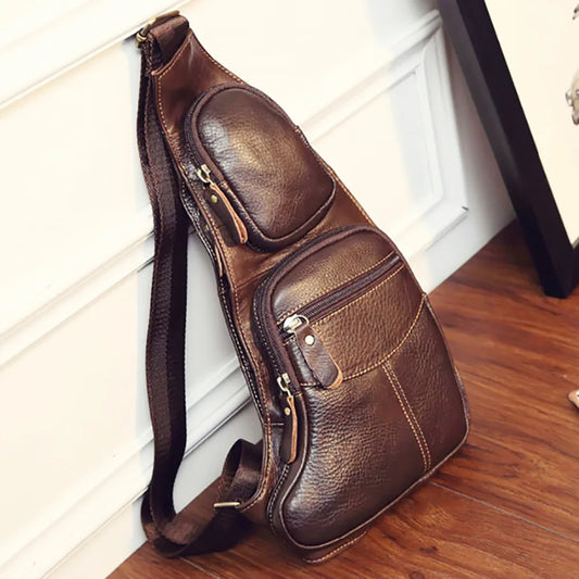 Men Cross Body Shoulder Sling Backpack Chest Bag Pouch Genuine Leather Casual Travel Retro Male Crossbody Messenger Side Bags