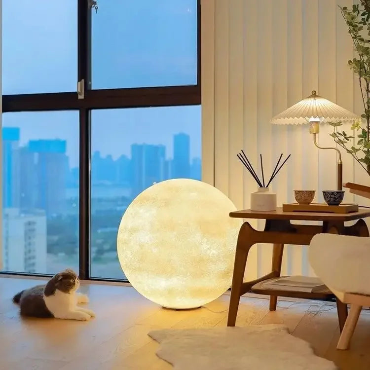 Nordic Moon LED Floor Lamp Living Room Atmosphere Round Floor Light Home Decoration Lighting Bedroom Bedside Lustre Lamp Fixture