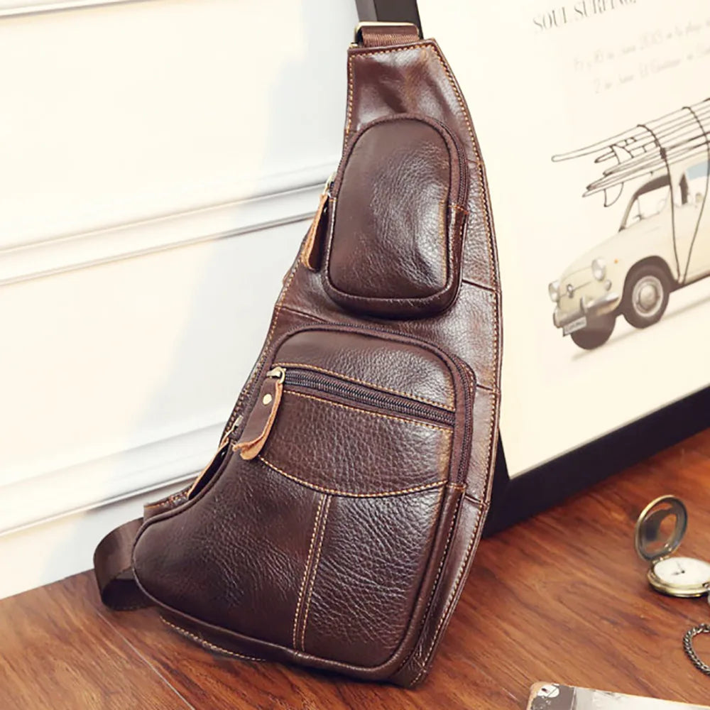 Men Cross Body Shoulder Sling Backpack Chest Bag Pouch Genuine Leather Casual Travel Retro Male Crossbody Messenger Side Bags