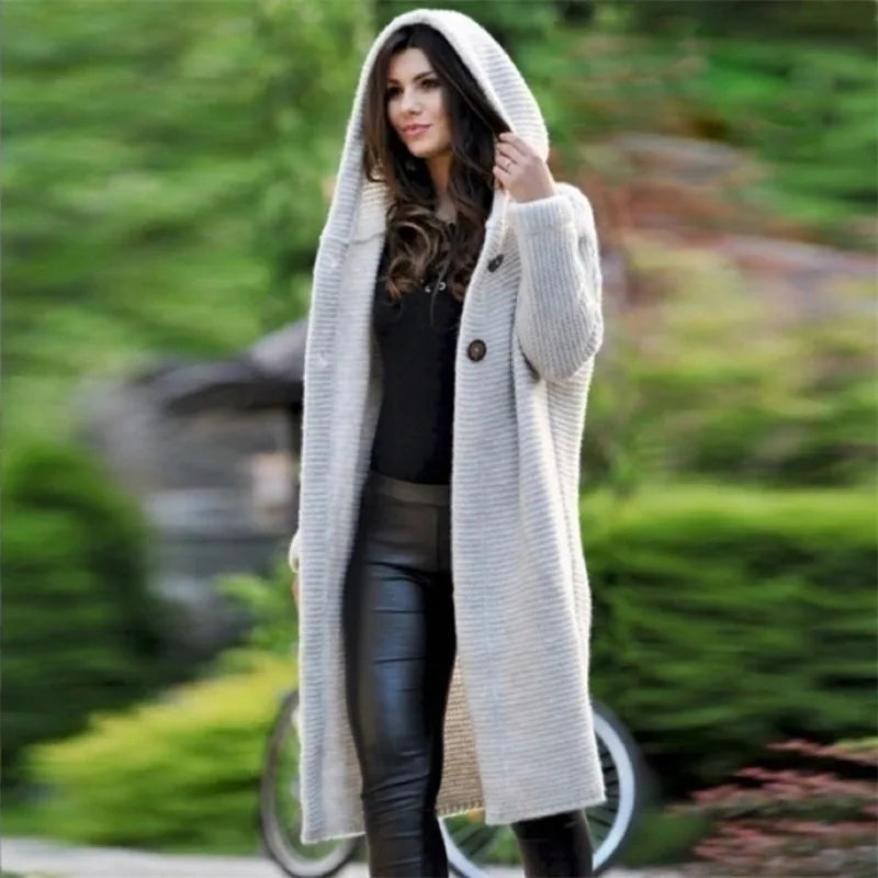 New Cardigan in Autumn and Winter Women'sloose Long Sleeve Sweater Solid Color Knitted Long Top