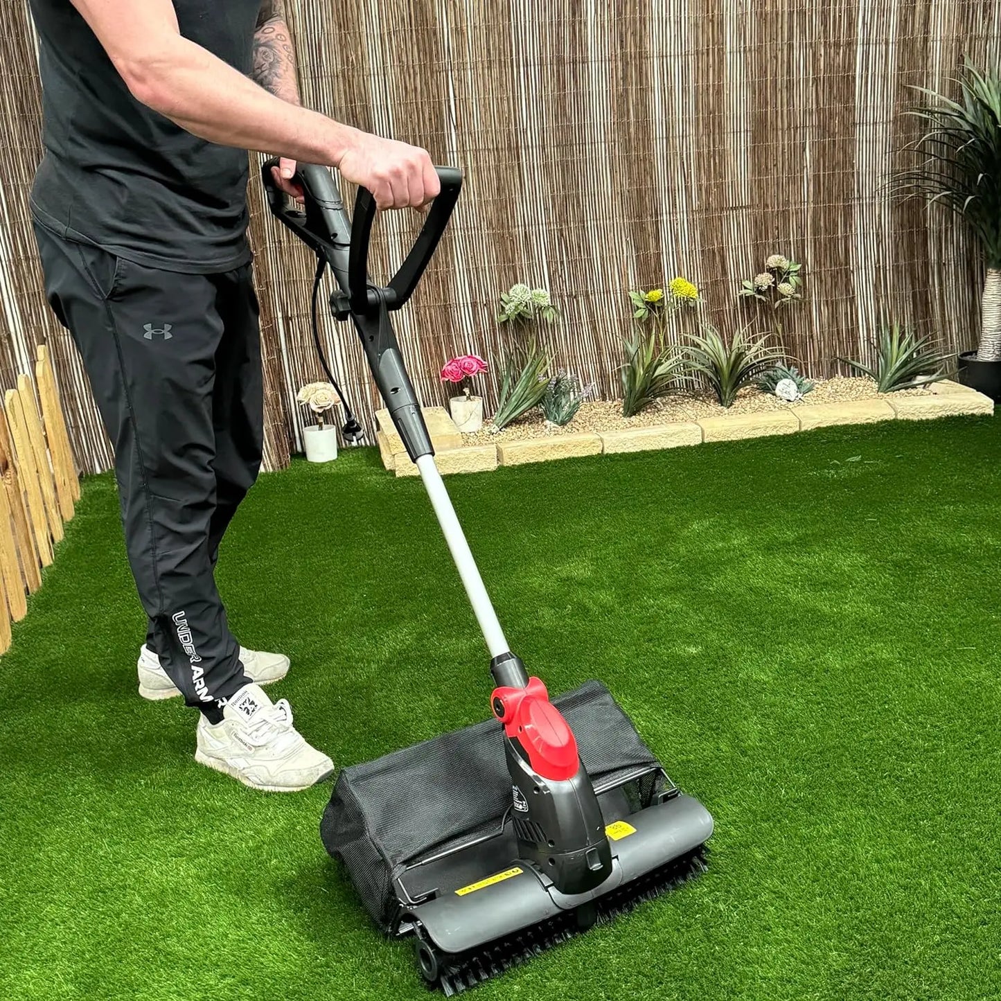 Artificial Grass Sweeper/Yard Electric Power Brush #Brush & Collect Cleaning,Flagged Bristle, Extendable,Collection Bag