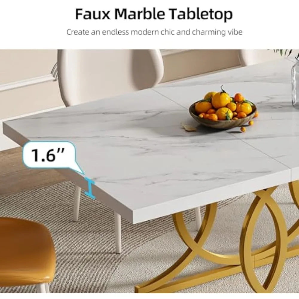 Modern Dining Table for 6-8 People Geometric Rectangular Dining Table With Gold Metal Frame Set Room Furniture Home