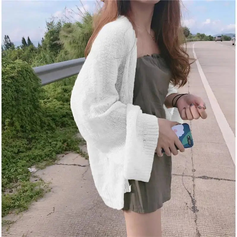 Knitted Cardigan for Women Summer Oversized Knit Loose Coat Sweater Korean Top Solid