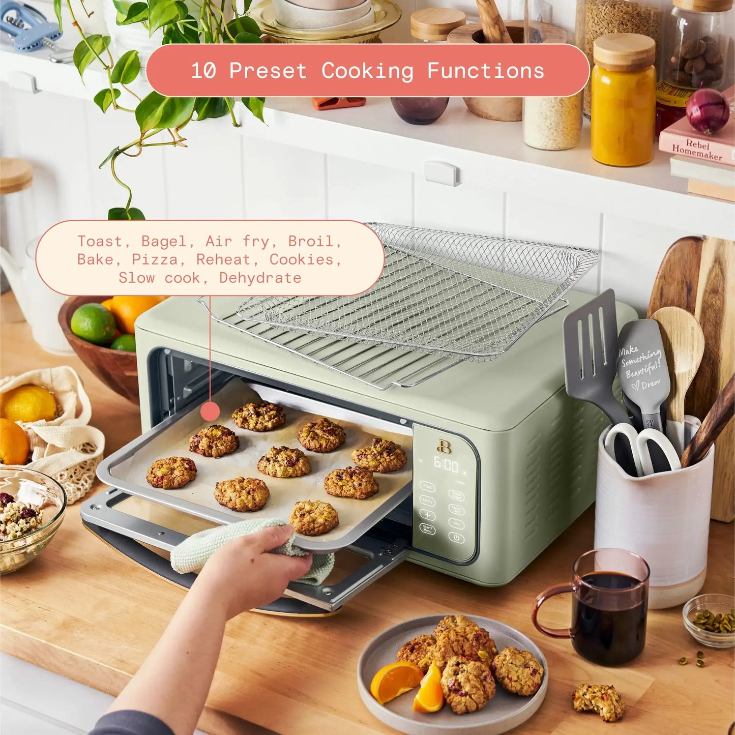 Beautiful Infrared Air Fry Toaster Oven, 9-Slice, 1800 W, White Icing by Drew Barrymore