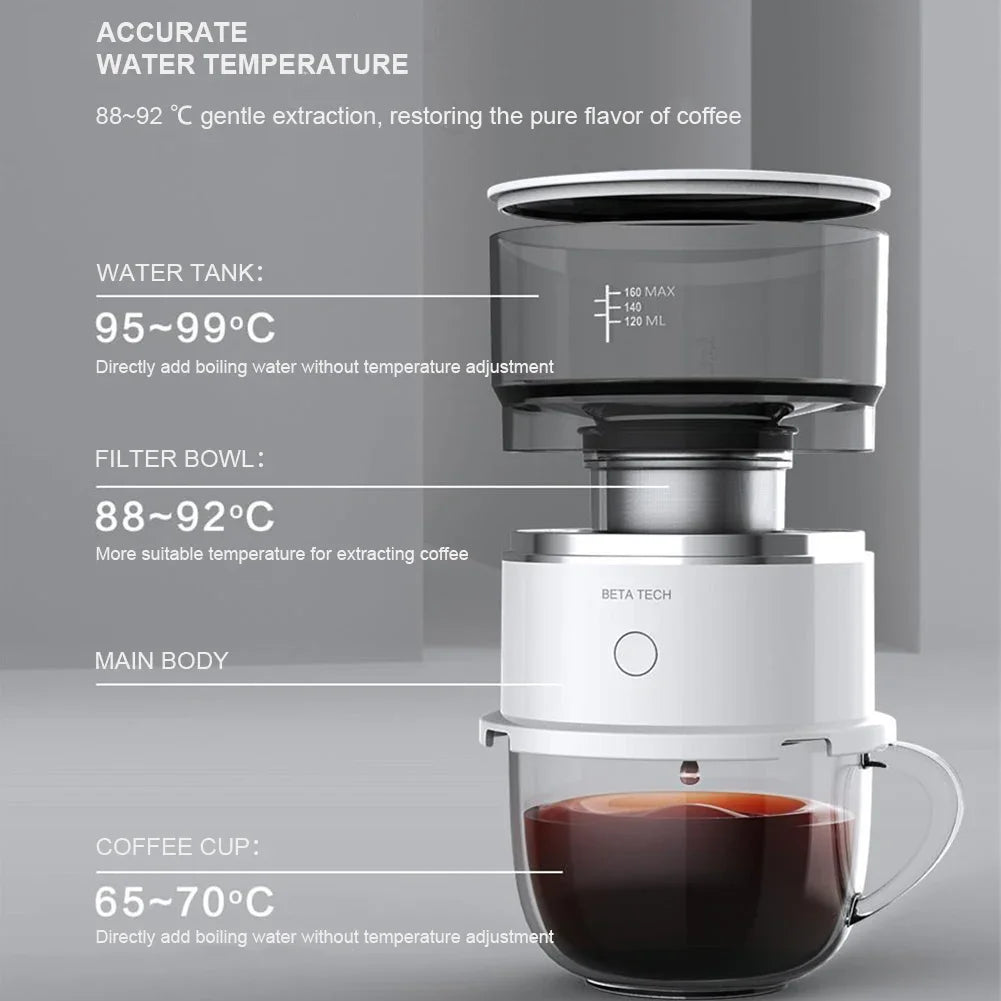 Portable Hand Brewing Coffee Machine Outdoor Mini Automatic Dripper Coffee Maker Pot Coffee Brewer Grinder for Home Travel