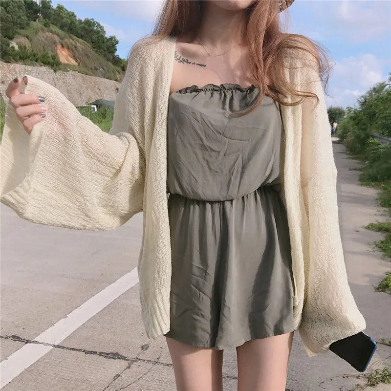 Knitted Cardigan for Women Summer Oversized Knit Loose Coat Sweater Korean Top Solid