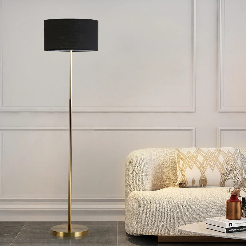 Simple Modern Fabric Shade Gold Black Metal Living Room Sofa Side Bedroom Reading Room Apartment Good Decoration Floor Lamp