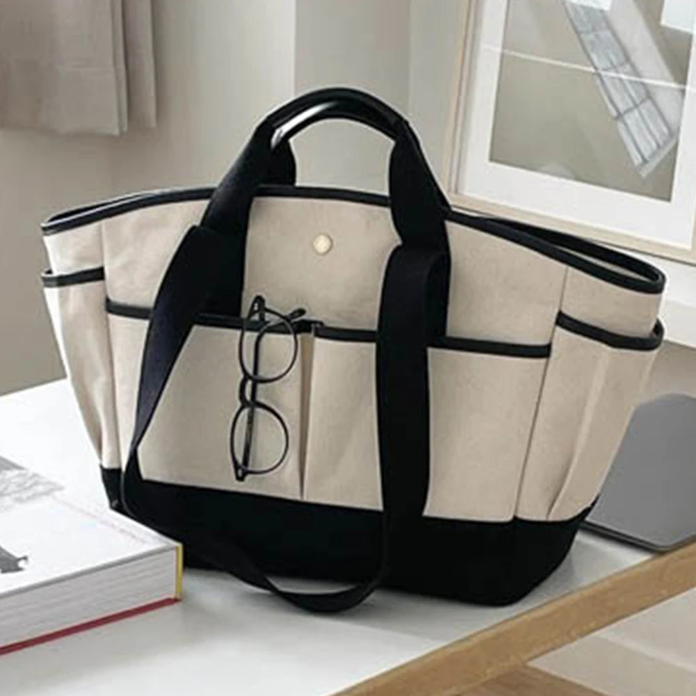 Simple Solid Color Shoulder Bag Handbag Canvas Top-handle Totes Female Large Capacity Shopping Street Zipper Bags for Women 2023