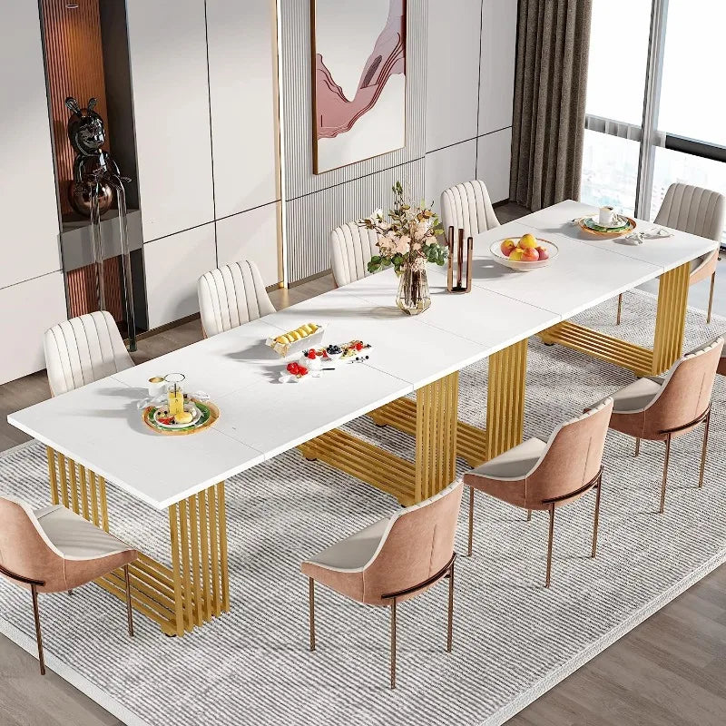 Tribesigns Modern Dining Table for 6-8 People, 70.8-in White Dining Room Table for Kitchen, Wooden Kitchen Table