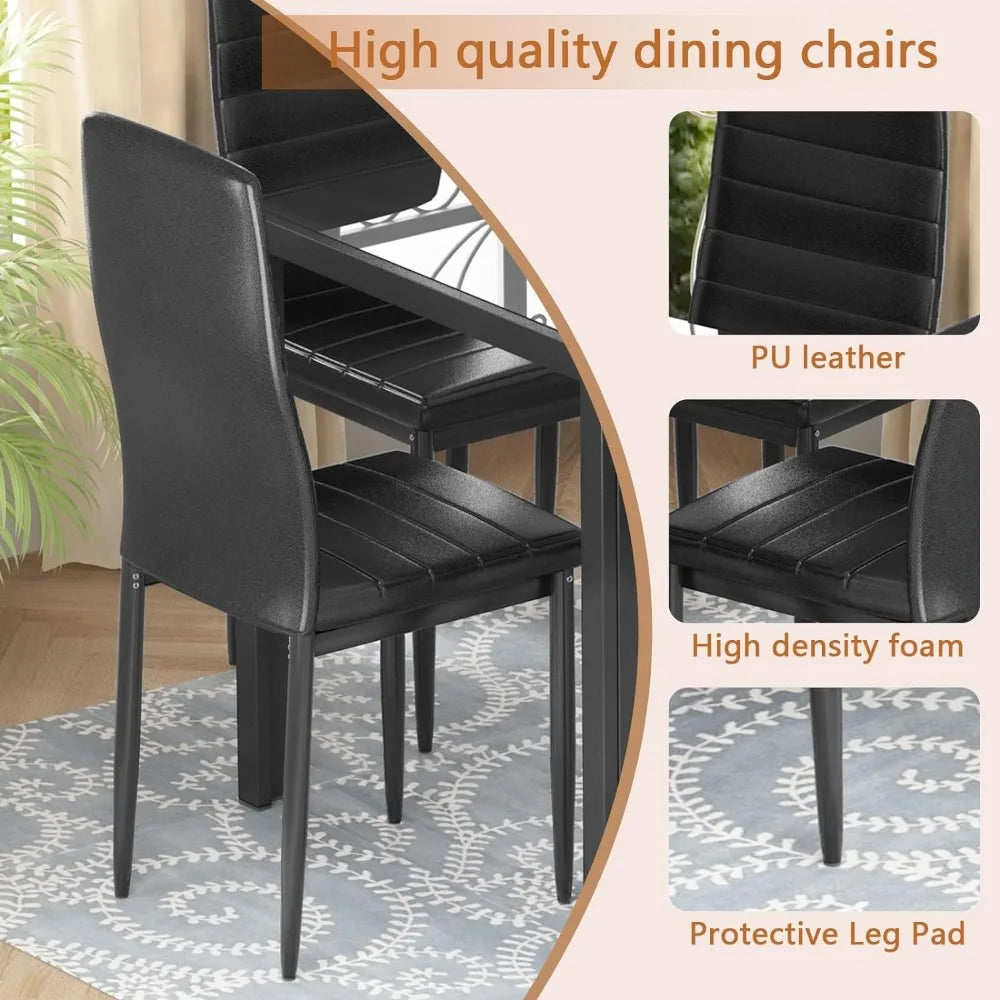 Dining Table Set for 6, Set with 6 PU Leather Chairs, Dining Room Tables Set Large Breakfast with Metal Dining Table