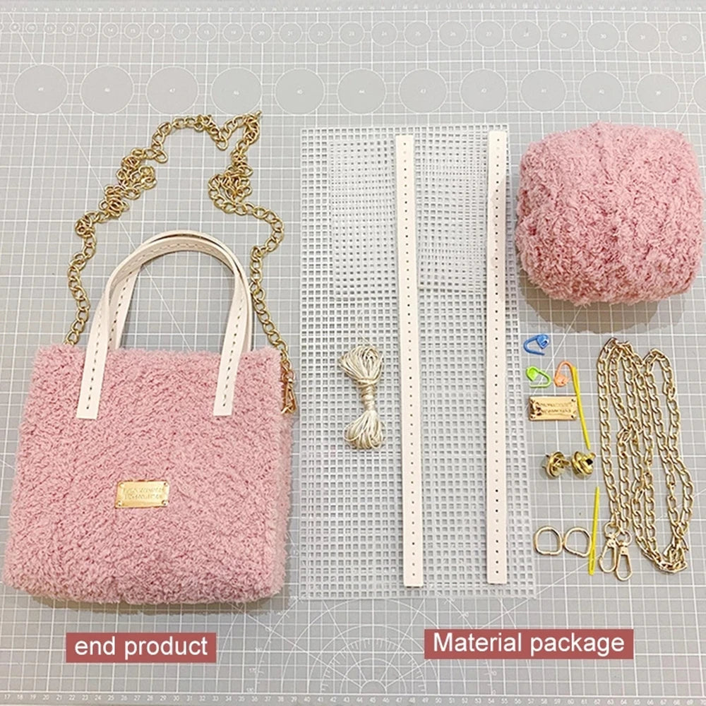 2022 New DIY Handcraft Fleece Shoulder buckle Bag Creative Weaving Materials Latch Hook Mesh Cloth Wool Women's Crossbody Soft