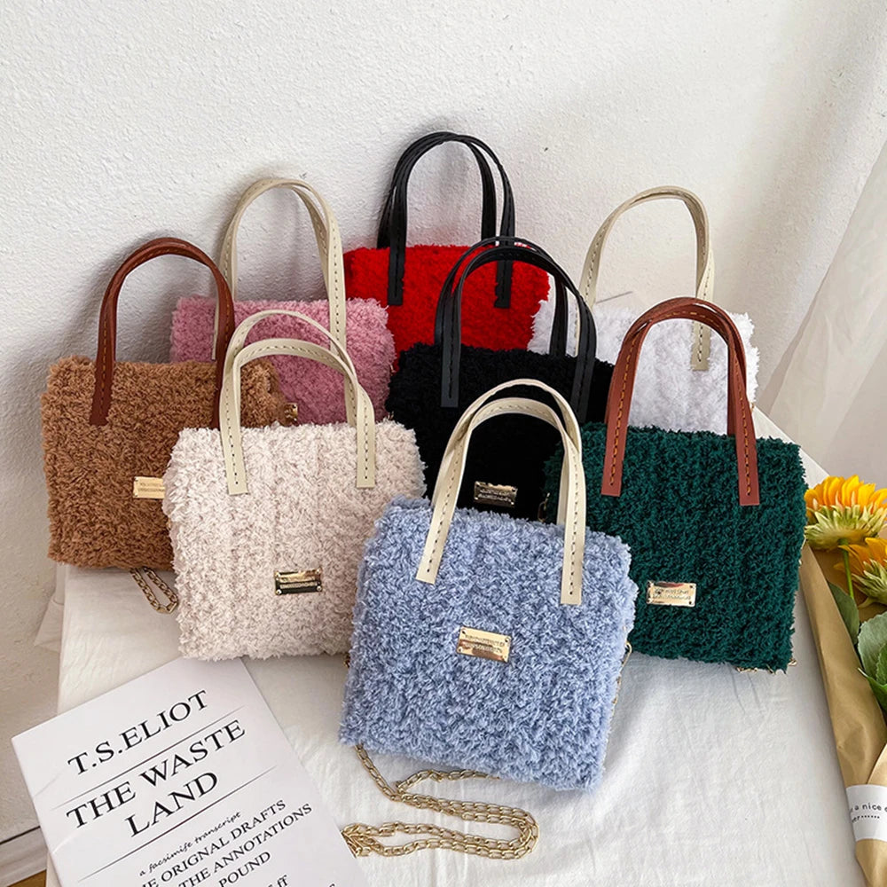 2022 New DIY Handcraft Fleece Shoulder buckle Bag Creative Weaving Materials Latch Hook Mesh Cloth Wool Women's Crossbody Soft